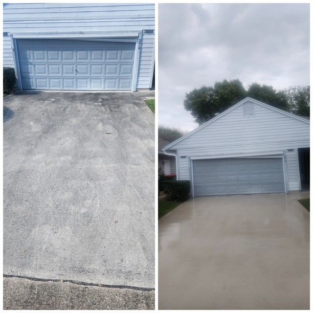 Clean concrete driveway in front of a Vero Beach home