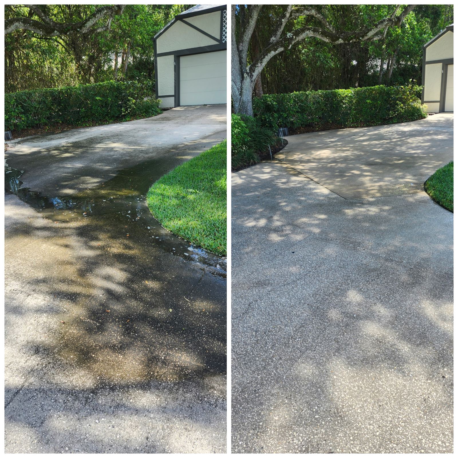 Driveway before and after cleaning showing lasting results in Florida